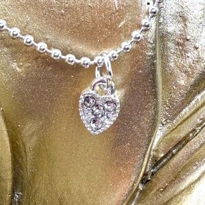 .925 Sterling Silver & Crystal Heart Charm Pendant Bracelet